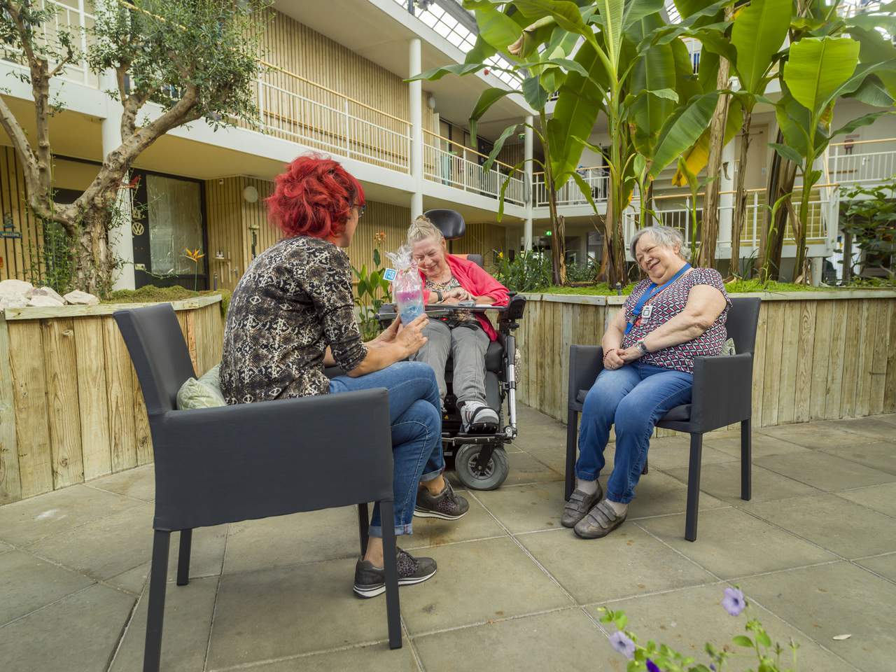 Praten in binnentuin Doddoensserre Amersfoort